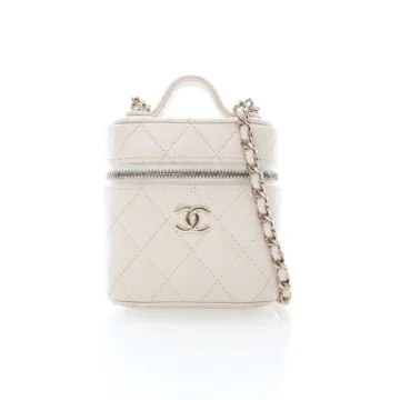 Chanel Mini White Caviar Vanity Case With Chain