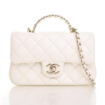 Chanel Mini White Lambskin Rectangular Crystal Top Handle Flap Bag