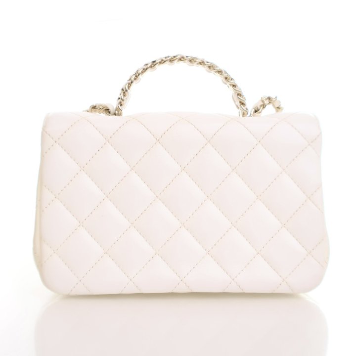 Chanel Mini White Lambskin Rectangular Crystal Top Handle Flap Bag