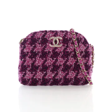 Chanel Purple Tweed Houndstooth Clutch On Chain