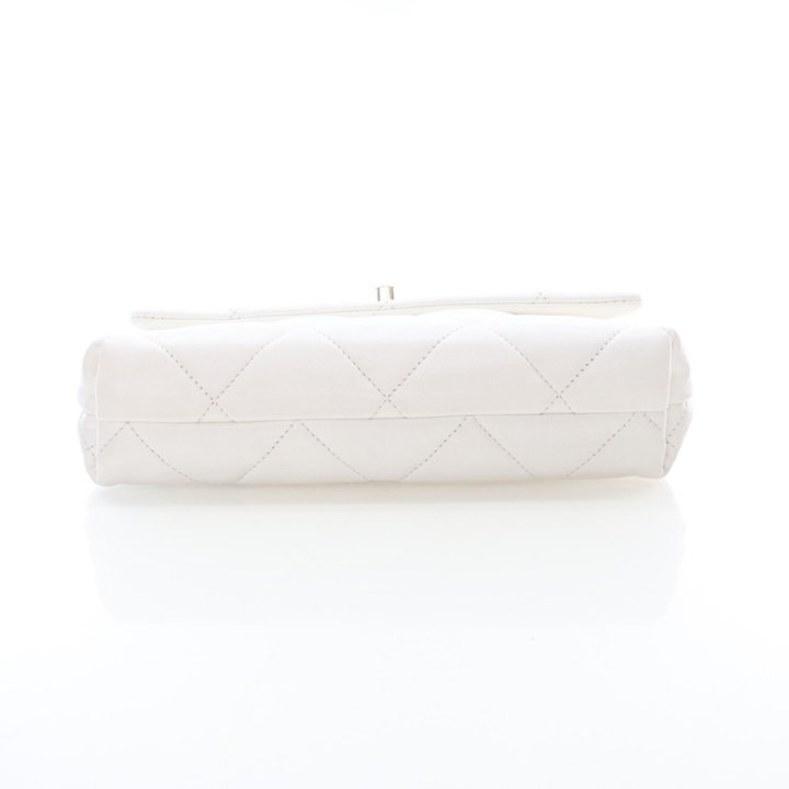 Chanel Small White Calfskin Logo Chain Flap Bag - Luxe Du Jour