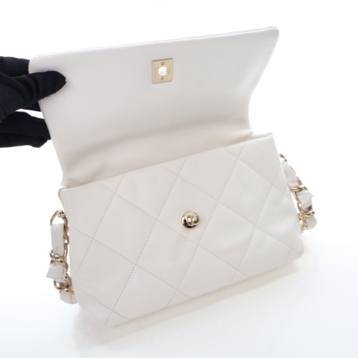 Chanel Small White Calfskin Logo Chain Flap Bag - Luxe Du Jour