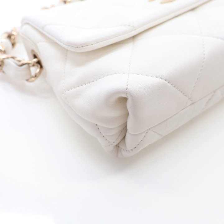 Chanel Small White Calfskin Logo Chain Flap Bag - Luxe Du Jour