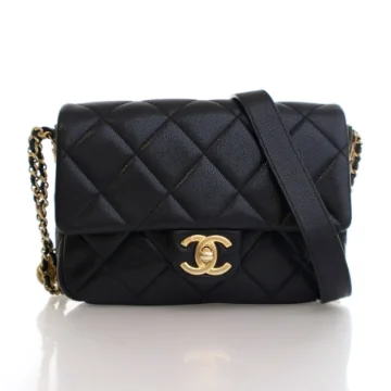 Chanel Small Black Caviar Twist Your Buttons Flap