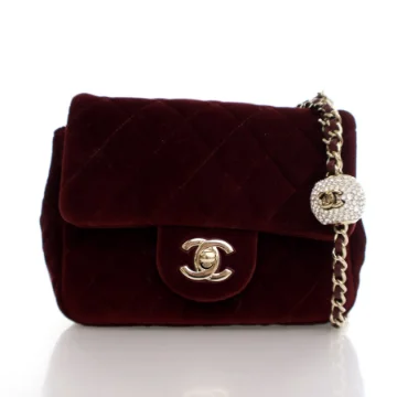 Chanel Mini Red Velvet Pearl Crush Square Pearl Crush Flap Bag