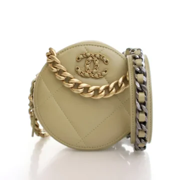 Chanel Green Lambskin 19 Round Clutch With Chain