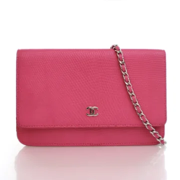 Chanel Pink Calfskin Embossed Lizard Wallet On Chain (WOC)