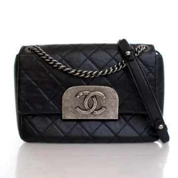 Chanel Small Black Aged Calfskin CC Square Flap Bag