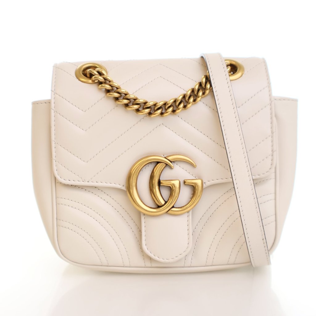 GUCCI バッグ ベージュ/ホワイト Gucci Mini Calfskin Marmont Shoulder Bag - Luxe Du Jour