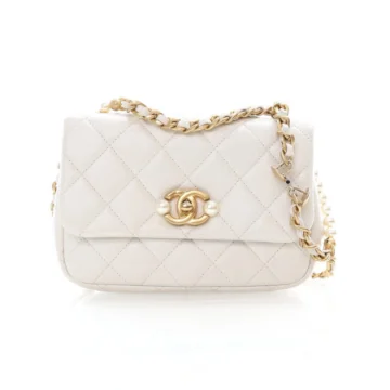 Chanel Mini White Calfskin CC Pearl Section Flap Bag