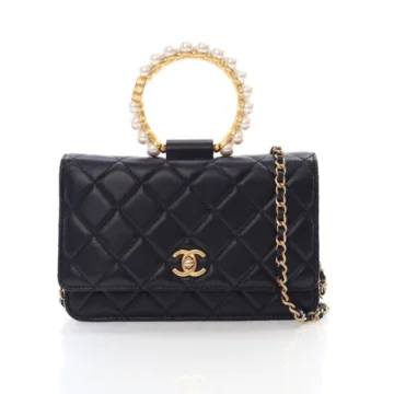 Chanel Black Lambskin Pearl Crown Wallet On Chain (WOC)