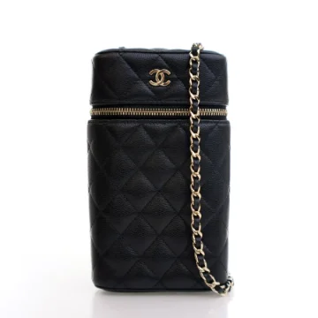 Chanel Black Caviar Vanity Phone Holder With Chain