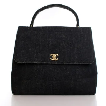 Chanel Vintage  Small Blue Denim Kelly Top Handle Flap Bag