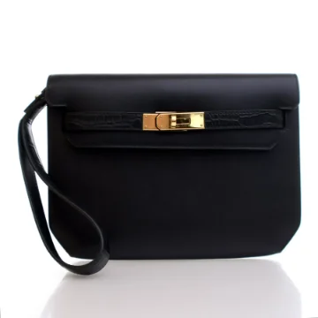 Hermes Black Evergrain Alligator Depeches 25