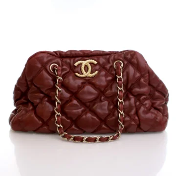 Chanel Red Calfskin Bubble Quilt Bowler