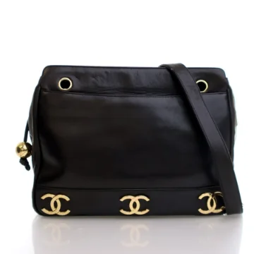 Chanel Vintage Black Lambskin Triple CC Tote