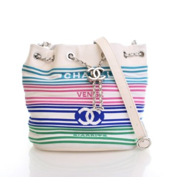 Chanel Medium White Mixed Fiber Venise Biarritz Bucket Bag