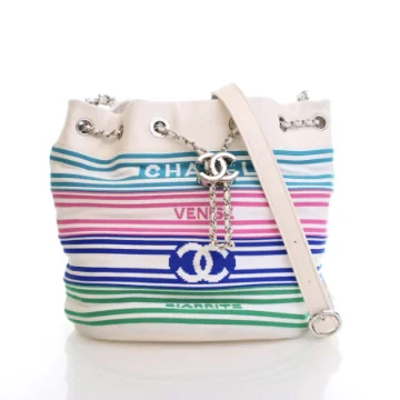Chanel Medium White Mixed Fiber Venise Biarritz Bucket Bag