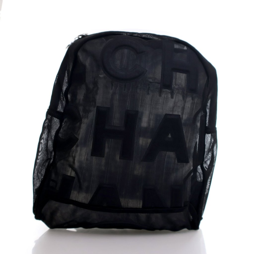 Chanel Black Mesh Logo Backpack - Luxe Du Jour