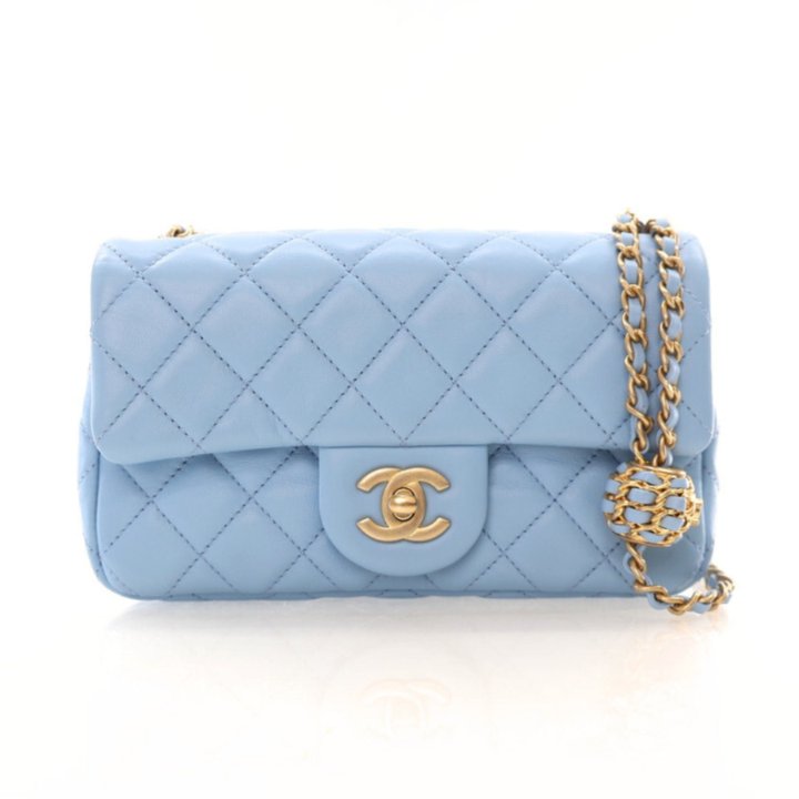 Chanel Mini Blue Lambskin Pearl Crush Flap Bag - Luxe Du Jour