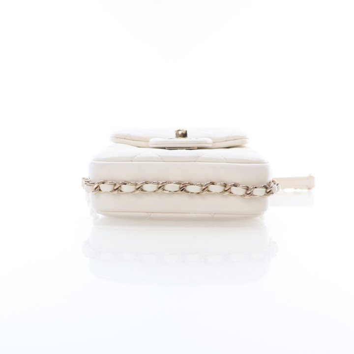 Chanel Mini White Lambskin Phone Holder Bag - Luxe Du Jour