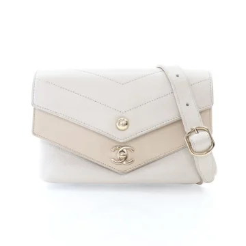 Chanel Mini Off-White Sheepskin Chevron Double Waist Bag