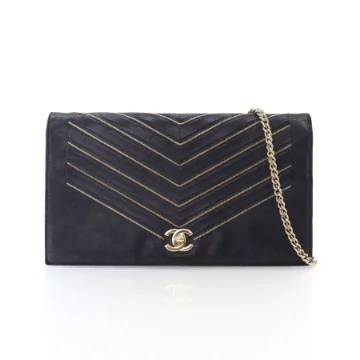 Chanel Black Nubuck Suede Micro Chain Chevron Flap Bag