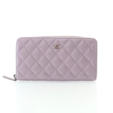 Chanel Purple Lambskin Classic Long Zip Wallet
