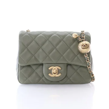 Chanel Mini Green Lambskin Square Pearl Crush Flap Bag