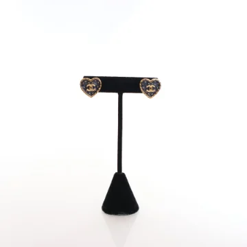 Chanel Enamel CC Heart Stud Earrings