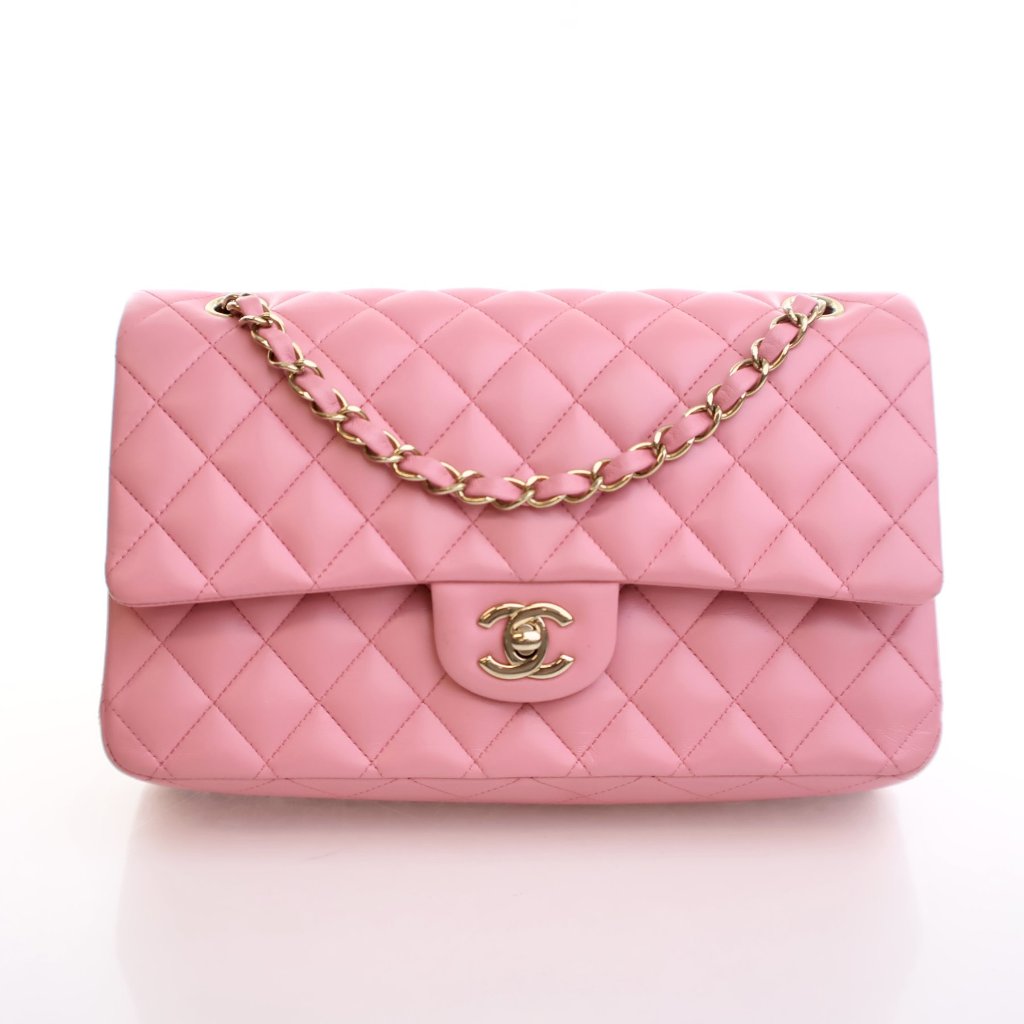 【ヴィンテージ】Rank:S☆Chanel Pink Medium Seasonal No19 Chanel Medium 19 Flap Dark Pink Lambskin Mixed Metal Hardware