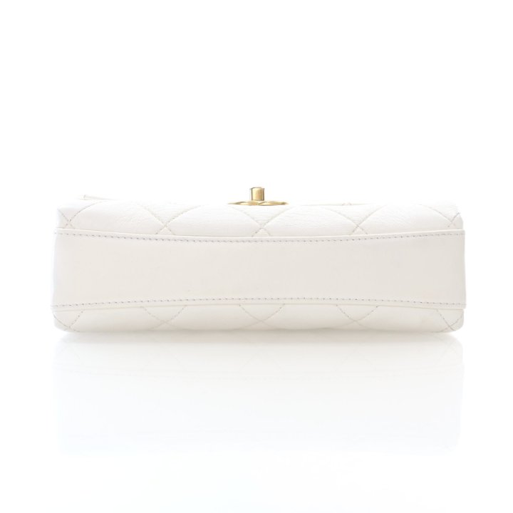 Chanel Mini White Lambskin CC Crystal Logo Chain Flap Bag