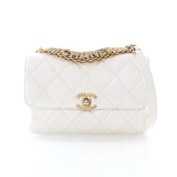 Chanel Mini White Lambskin CC Crystal Logo Chain Flap Bag