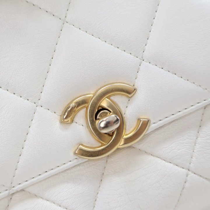 Chanel Mini White Lambskin CC Crystal Logo Chain Flap Bag