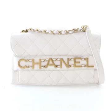 Chanel Medium White Calfskin Logo Enchained Flap Bag