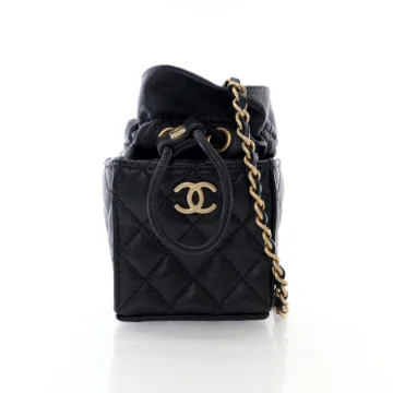 Chanel Mini Black Lambskin Drawstring Bucket Bag