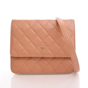Chanel Beige Lambskin Square Wallet On Chain (WOC)