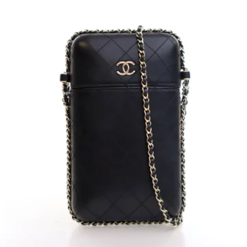 Chanel Black Lambskin Chain Around Phone Holder