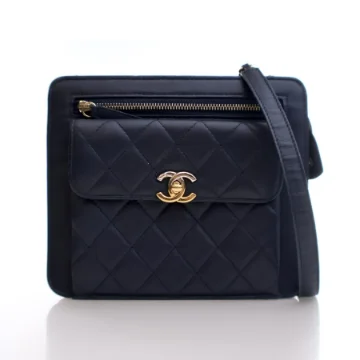 Chanel Small Blue Lambskin Pocket Square Clutch With Chain