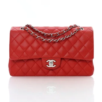 Chanel Medium Red Lambskin Classic Double Flap Bag