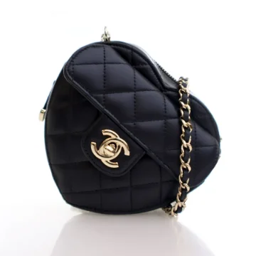 Chanel Black Lambskin CC Inlove Heart Clutch With Chain