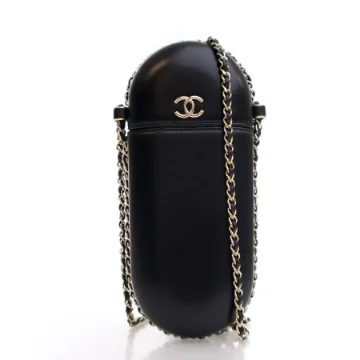 Chanel Black Lambskin Chain Around Phone Holder