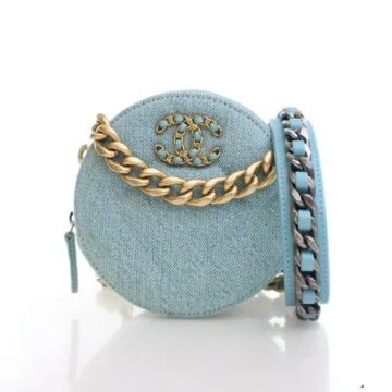 Chanel Blue Denim 19 Round Clutch With Chain