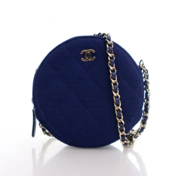 Chanel Blue Mixed Fibre Round Clutch With Chain