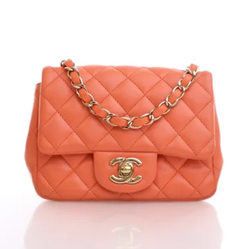 Chanel Mini Orange Lambskin Square Classic Flap Bag
