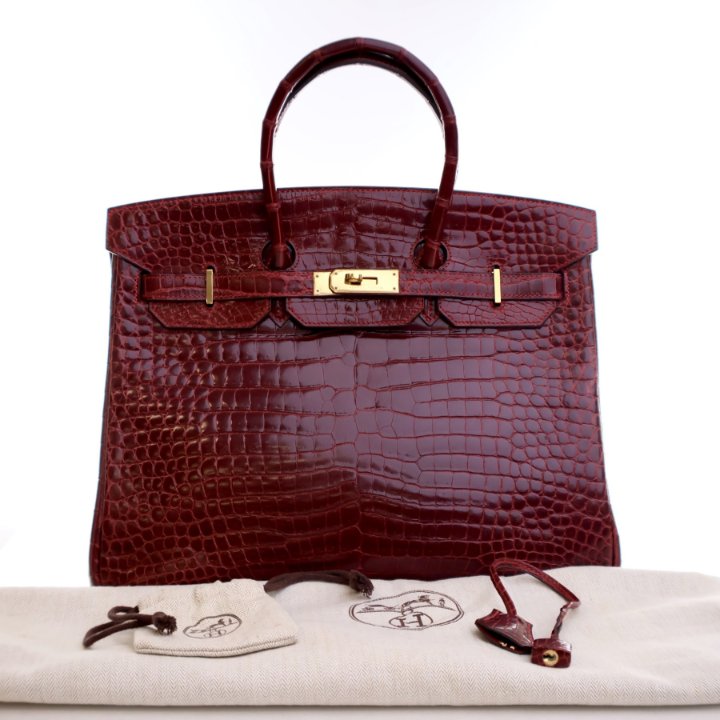 Hermes Bordeaux Crocodile Birkin 35 Luxe Du Jour