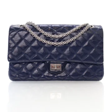 Chanel Navy Blue Crinkled Patent Reissue 2.55 Double Flap Bag 226