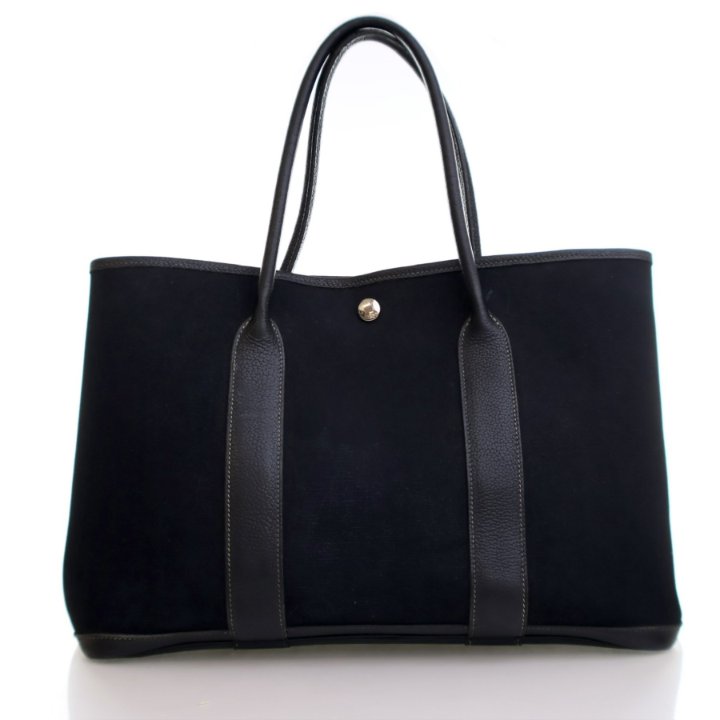 HERMES◆Garden Party PM 36 Black◆ Hermes Garden Party PM 36 Leather Black Silver Hardware X