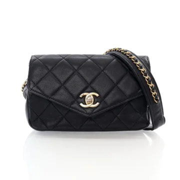 Chanel Black Calfskin Chain Envelope Belt Bag