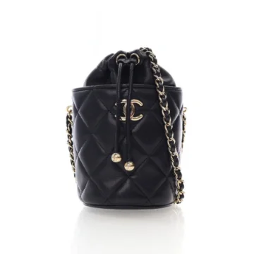 Chanel Mini Black Lambskin Bucket Bag With Chain